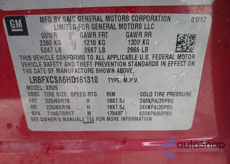 2017 Buick Envision Preferred z USA, uszkodzony, nr VIN LRBFXCSA6HD161310